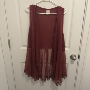 Tru Self Women's Deep Red Sleeveless Cardigan Sheer Bottom Size 2X